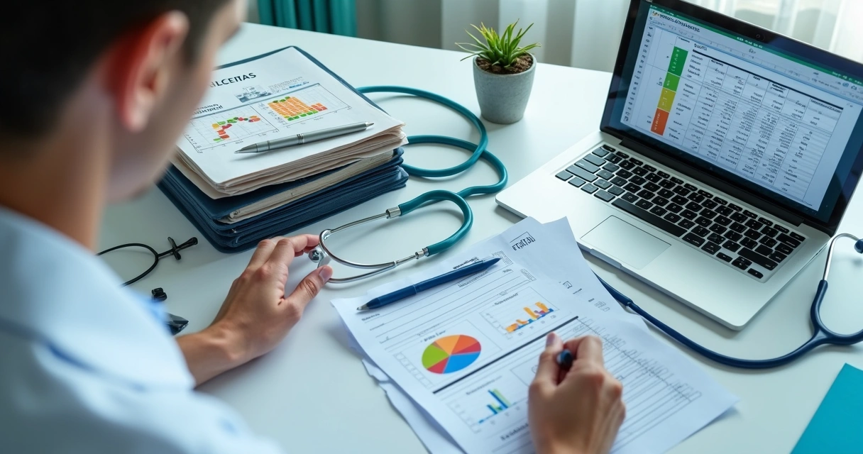Planilha de custos para consultório médico aberta em computador 