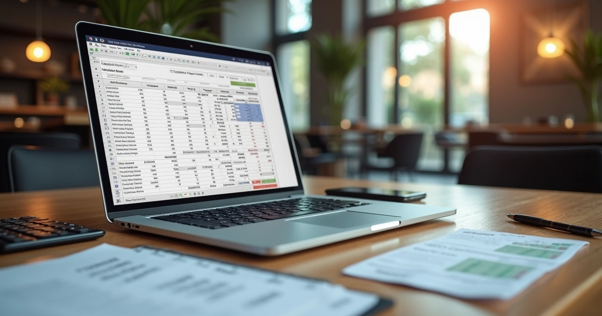 Planilha digital de fluxo de caixa aberta em notebook 