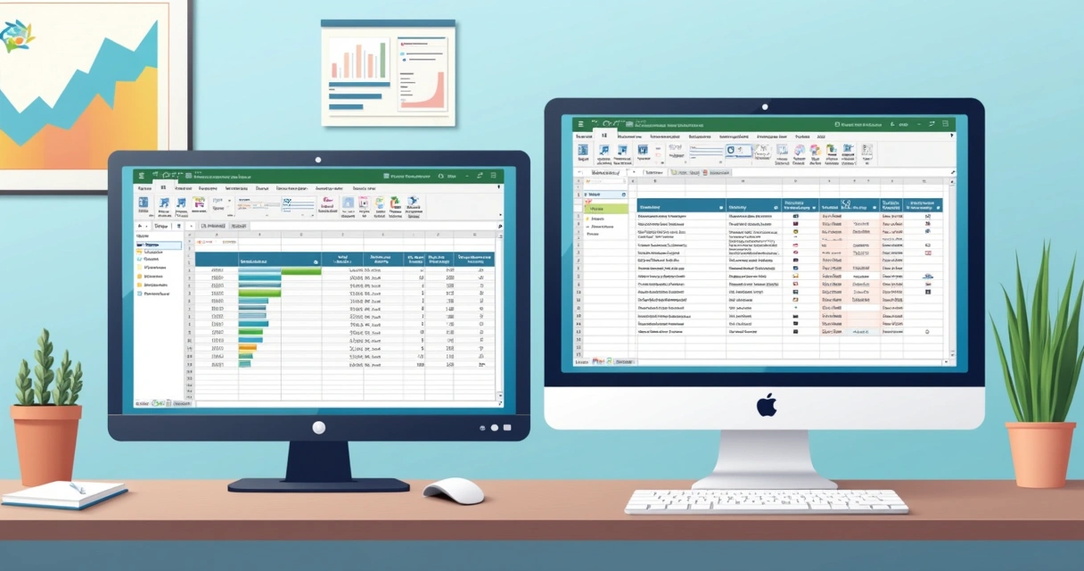Planilha do Excel organizada, mostrando tarefas e datas próximas a um computador com MS Project aberto