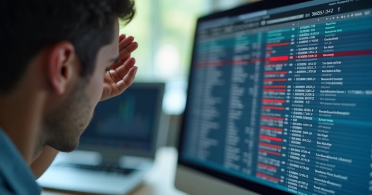 Tela de planilha eletrônica com erros destacados em vermelho 