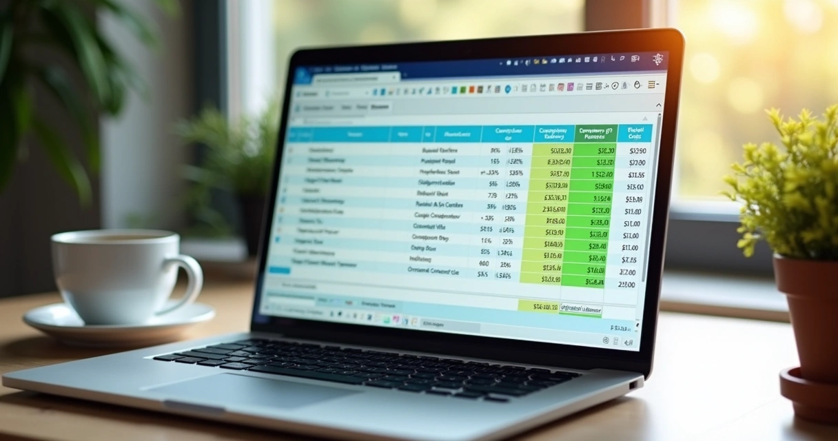 Planilha de controle financeiro aberta em notebook 