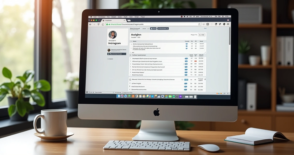 Gestão de Instagram no computador com planilha e navegador abertos 
