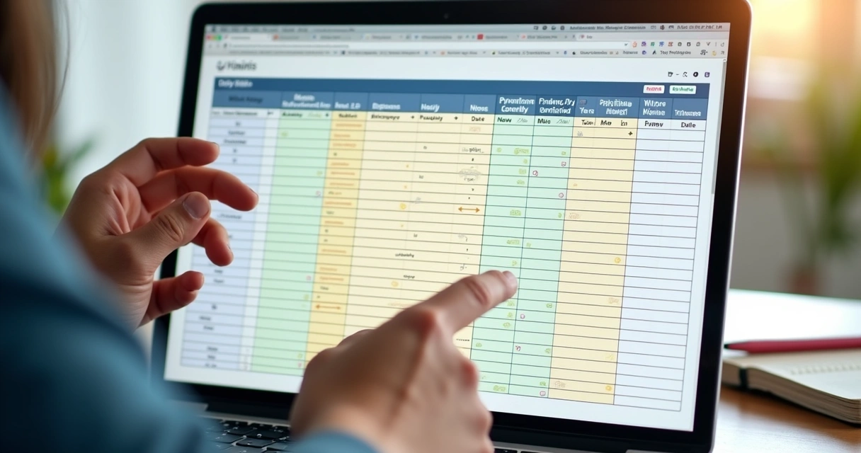 Planilha de hábitos preenchida com colunas e cores diferentes 