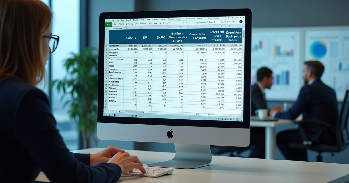 Tabela de índices econômicos como IPCA e IGP-M em tela de computador 