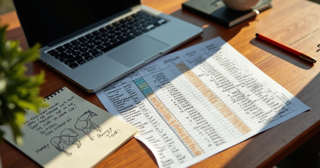 Planilha de controle genética de cavalos, mostrando colunas organizadas com nomes dos animais, pais e dados de saúde