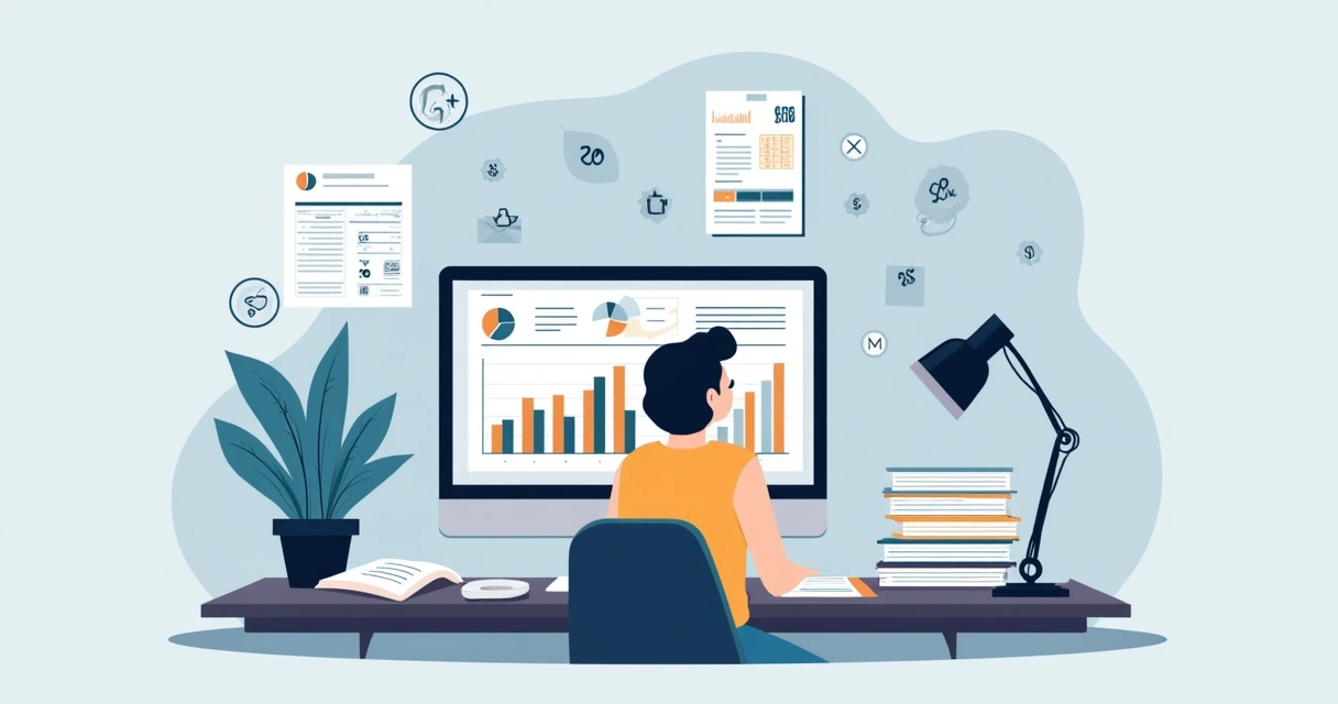 Pessoa anotando dados de compras de fornecedores com gráficos em tela 