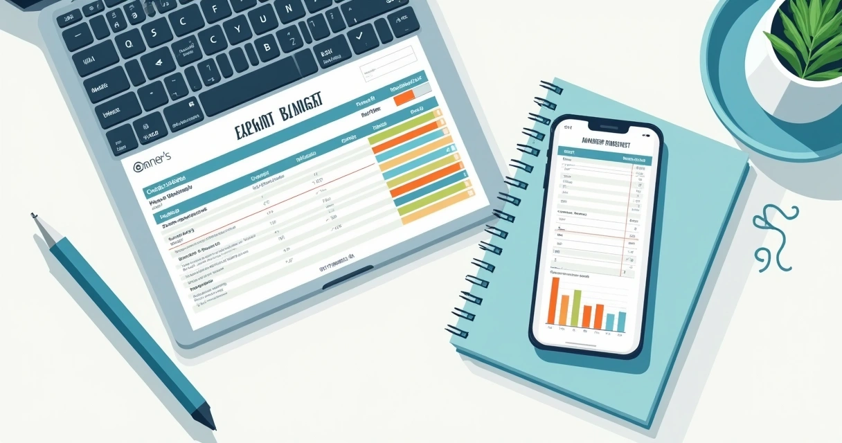 Planilha digital de orçamento pessoal com categorias de gastos e gráficos simples. 
