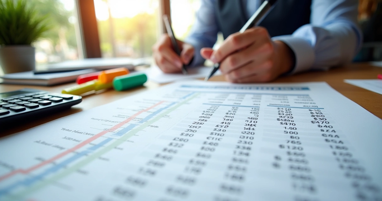 Planilha de planejamento financeiro mensal aberta na mesa 