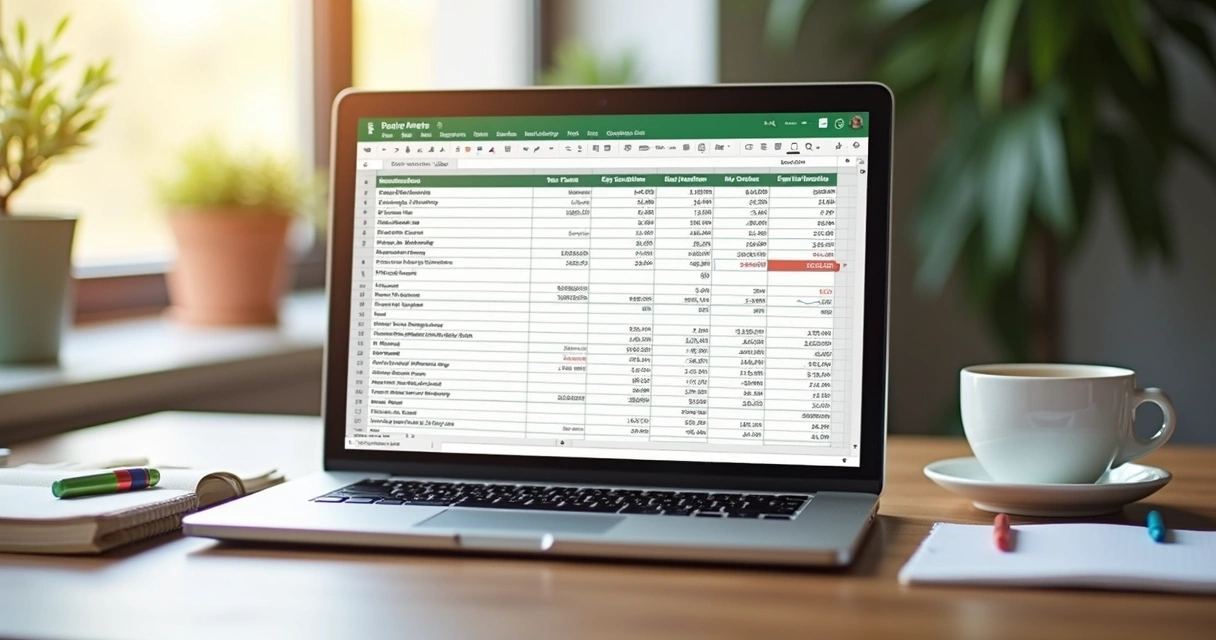 Google Sheets de planejamento financeiro internacional aberto em notebook 