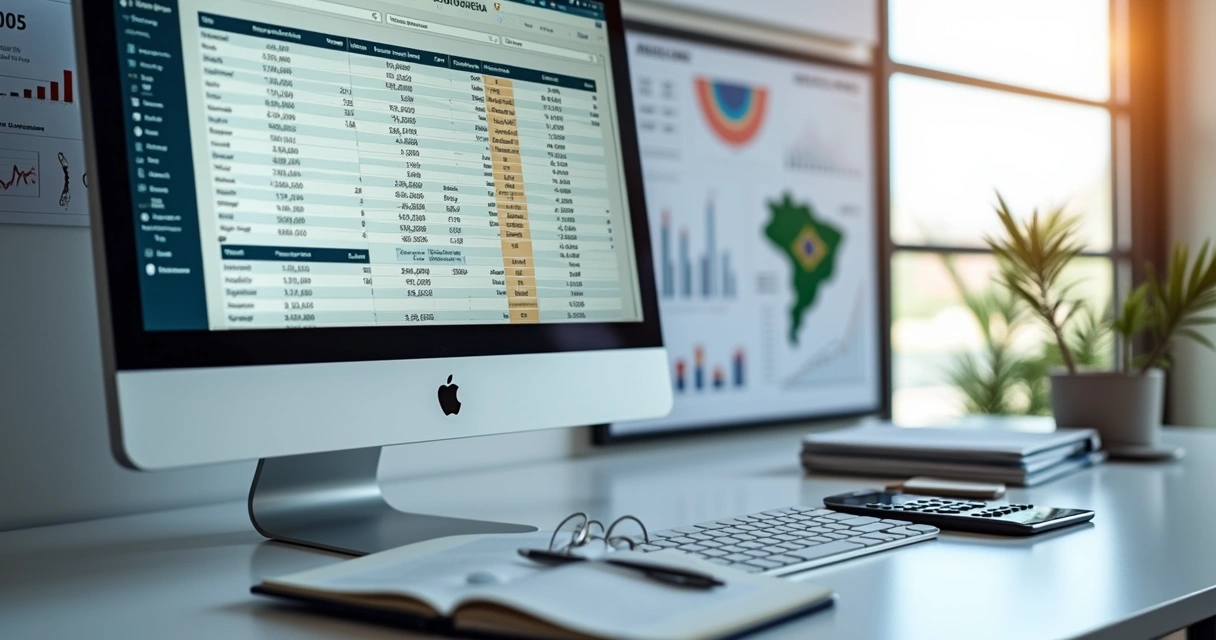 Planilha digital exibindo cálculo detalhado da redução da base de cálculo do ICMS em tela de computador moderno 