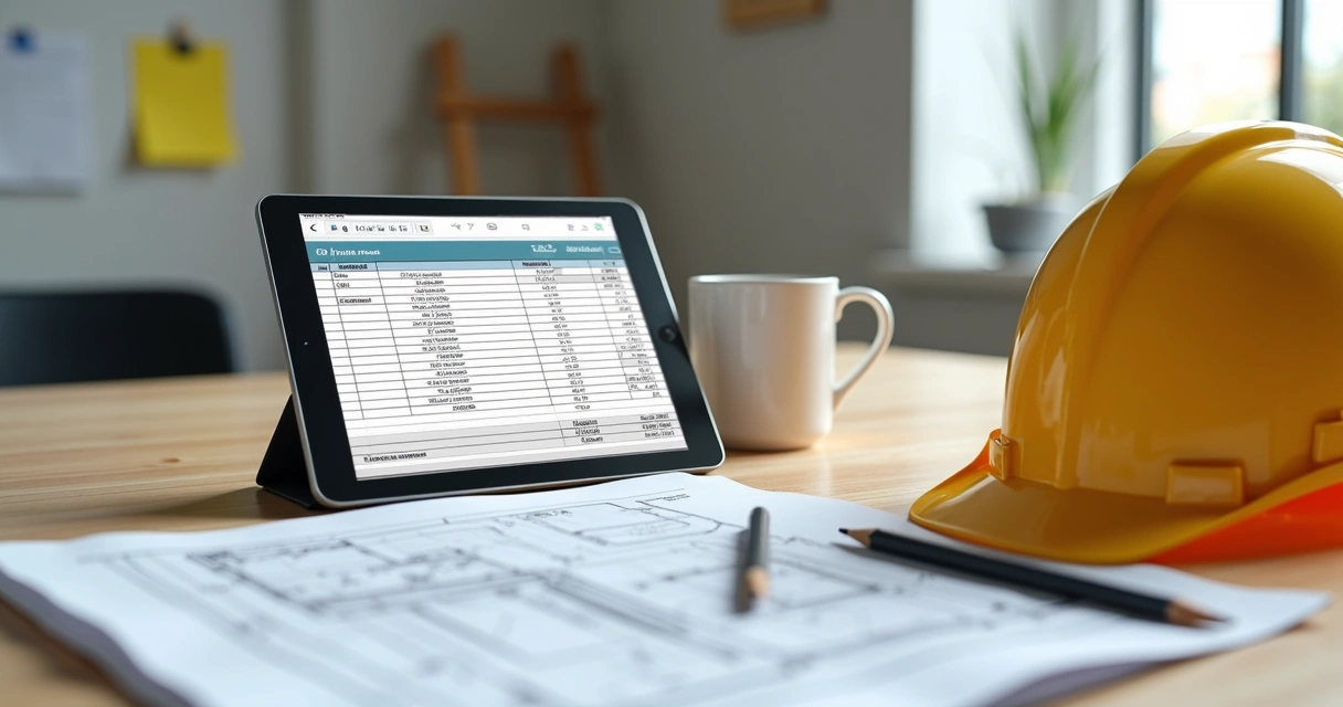 Planilha aberta com simulação de custos de uma obra 