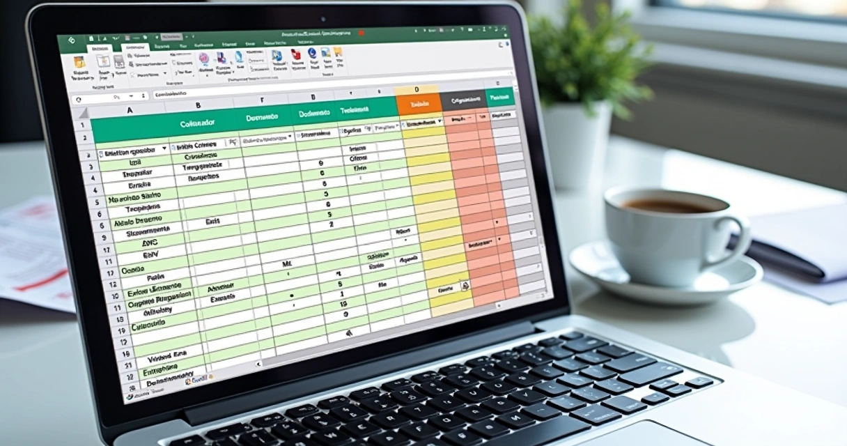 Planilha colorida de controle de SST aberta em notebook 