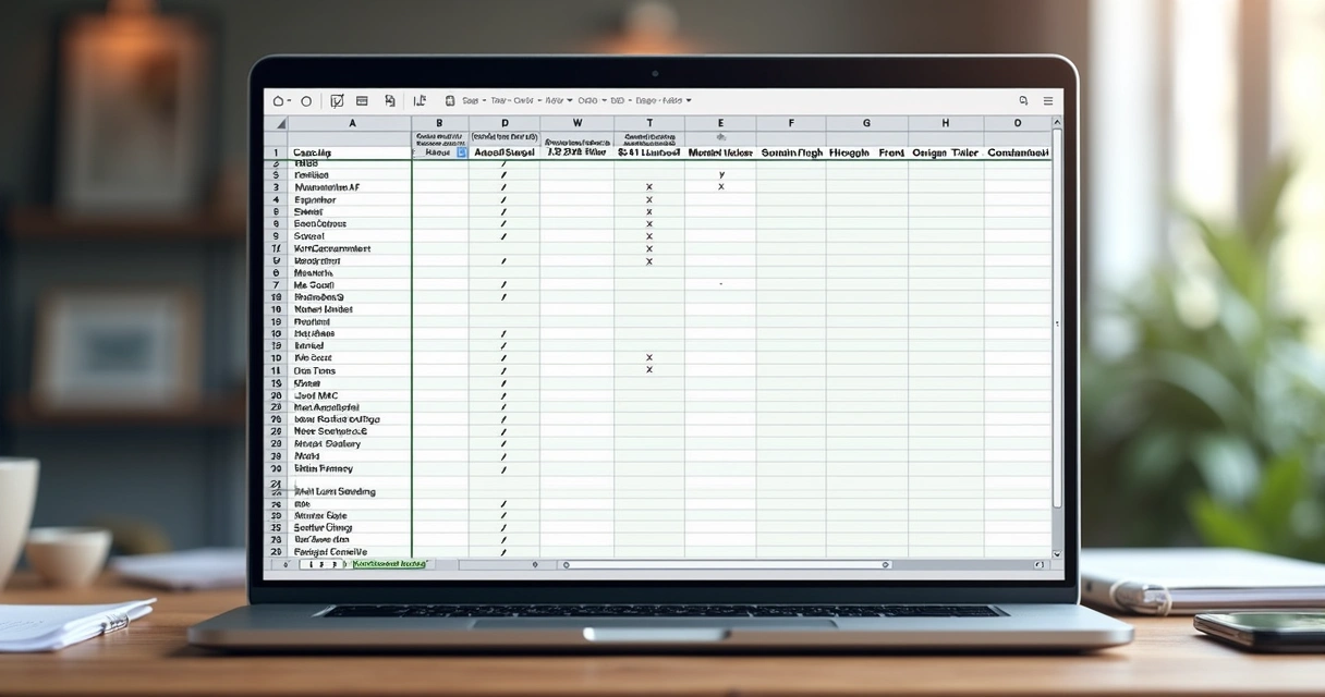 Planilha Excel com tabela de carros, colunas de quilometragem e valores em células. 