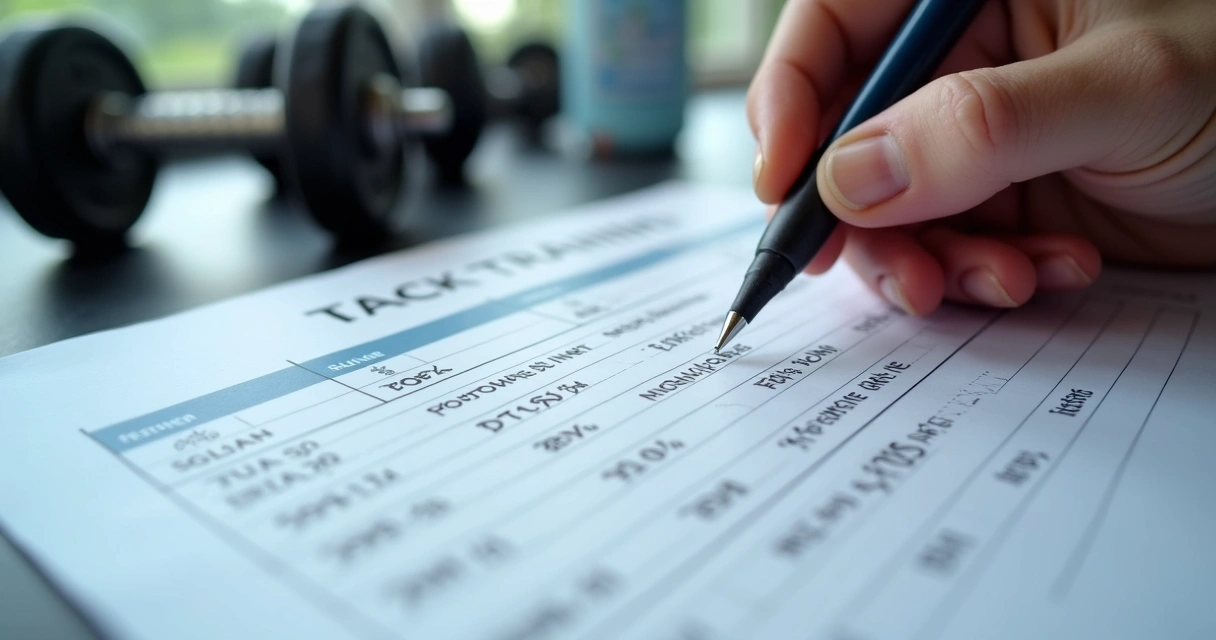 Tabela de treino com colunas de exercício e percentuais de carga baseados em 1RM. 