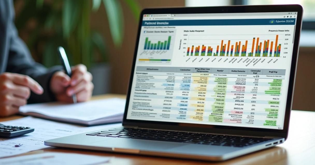 Planilha financeira aberta com dados de caixa 