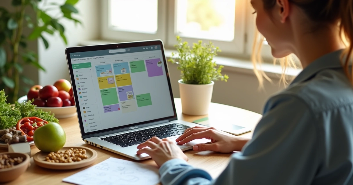 Nutricionista ajustando plano alimentar no computador 