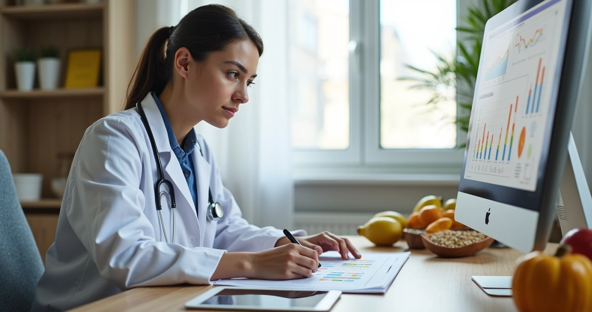 Plano alimentar sendo elaborado por nutricionista em ambiente hospitalar 