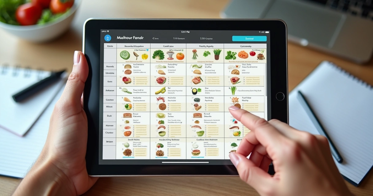 Plano alimentar personalizado digital em tela de tablet 