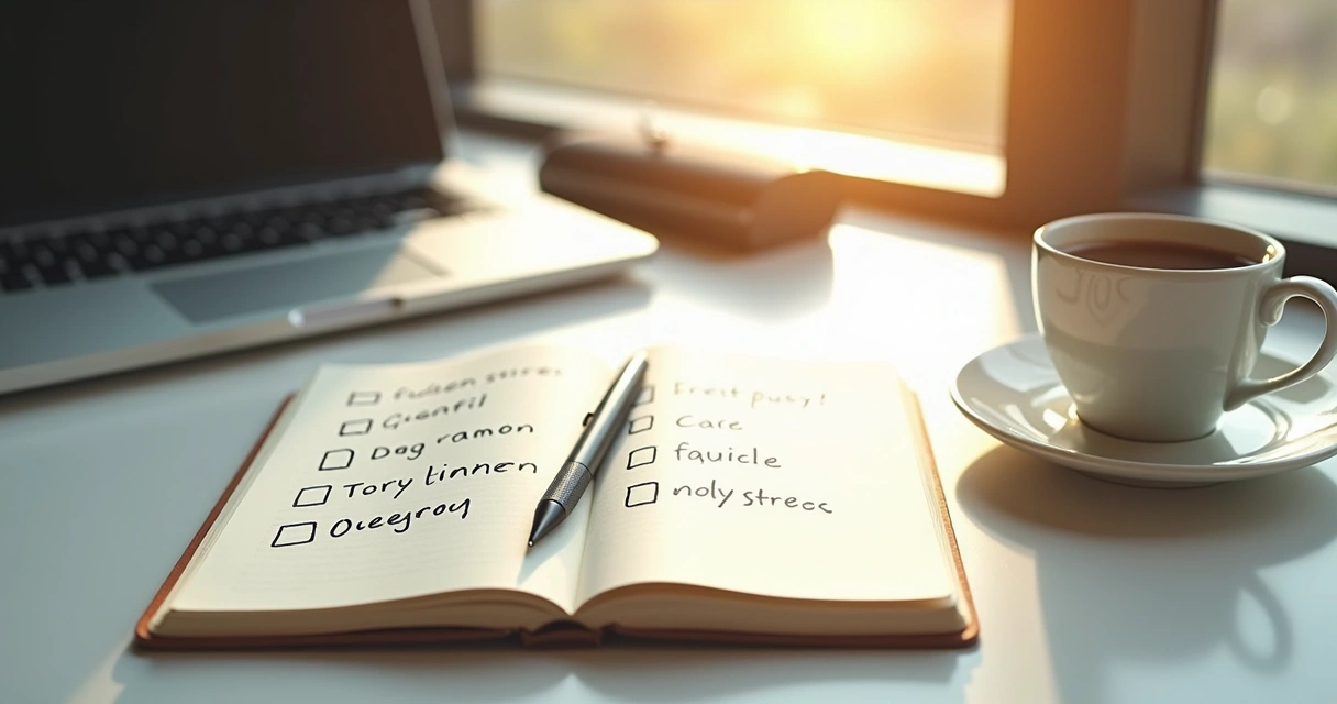 Caderno com caneta e checklists sobre plano contra burnout 