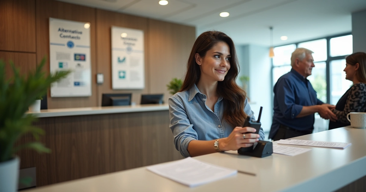 Síndico usando rádio comunicador na portaria do condomínio 