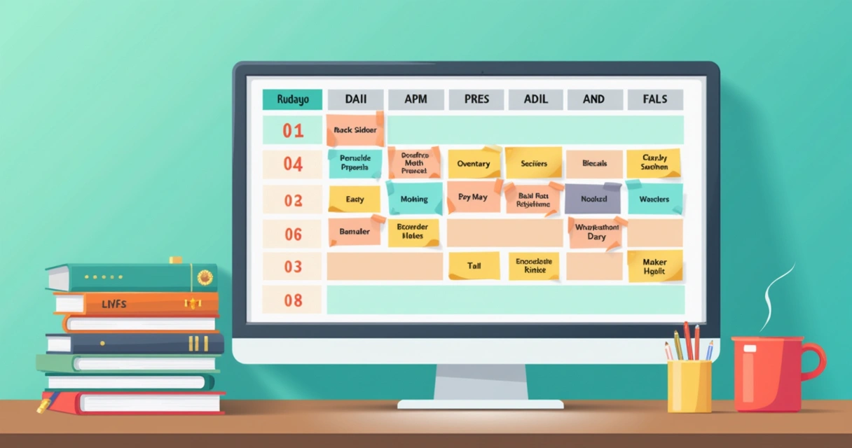 Quadro colorido com blocos de horários de estudo