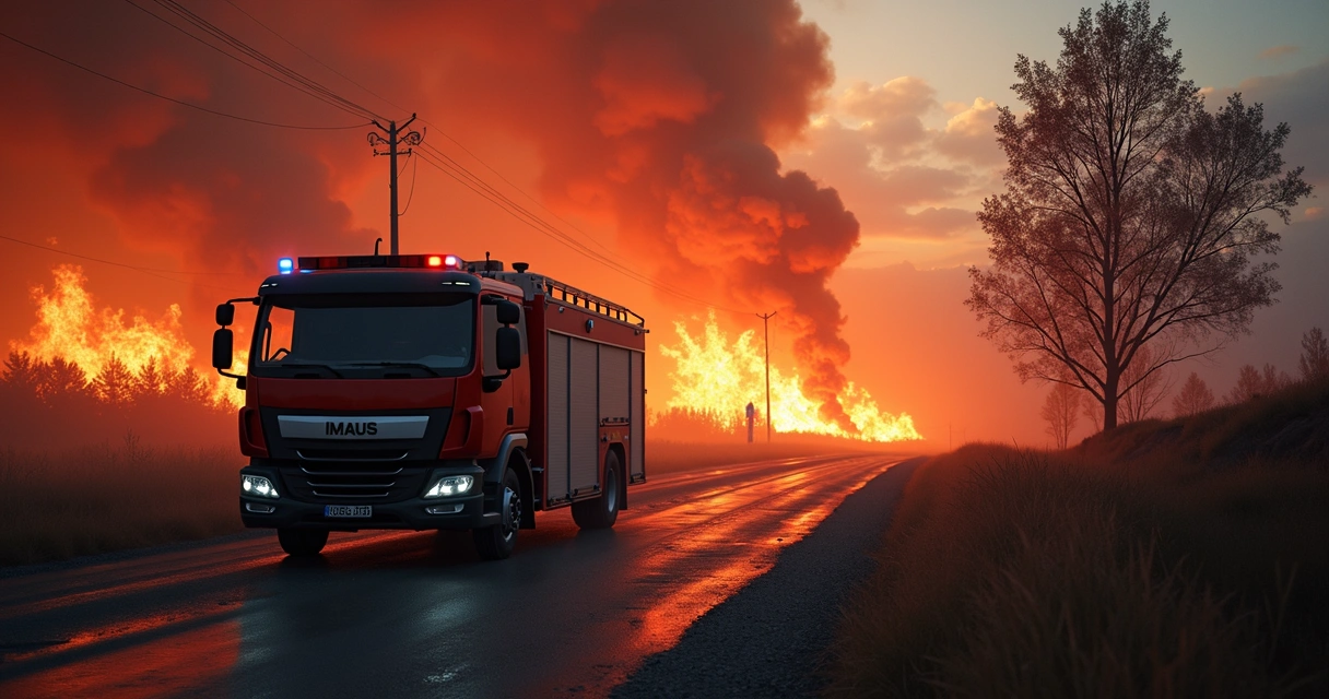 Plano de emergência para incêndios no haras com mapa, equipamentos e fogo controlado 