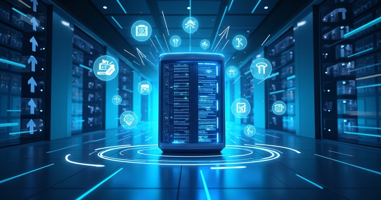 Servidor em crescimento com vários componentes tecnológicos 