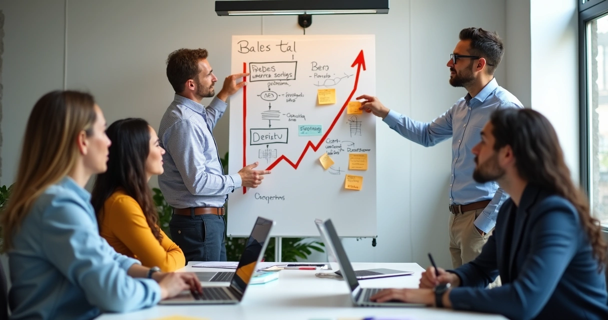 Quadro branco com estratégia de negócios desenhada 