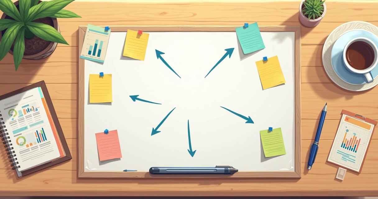 Quadro de planejamento estratégico digital com post-its 