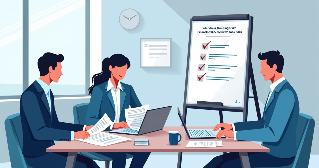 Equipe reunida em mesa planejando plano de recuperação financeira 