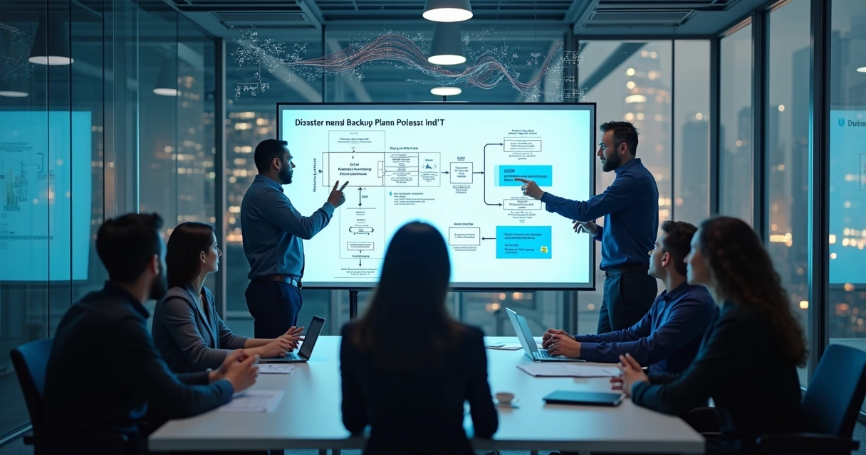 Equipe de TI analisando plano de recuperação de dados em ambiente corporativo 
