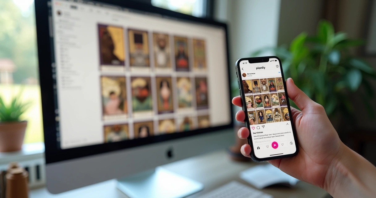 Planoly visual grid with tarot card post previews 