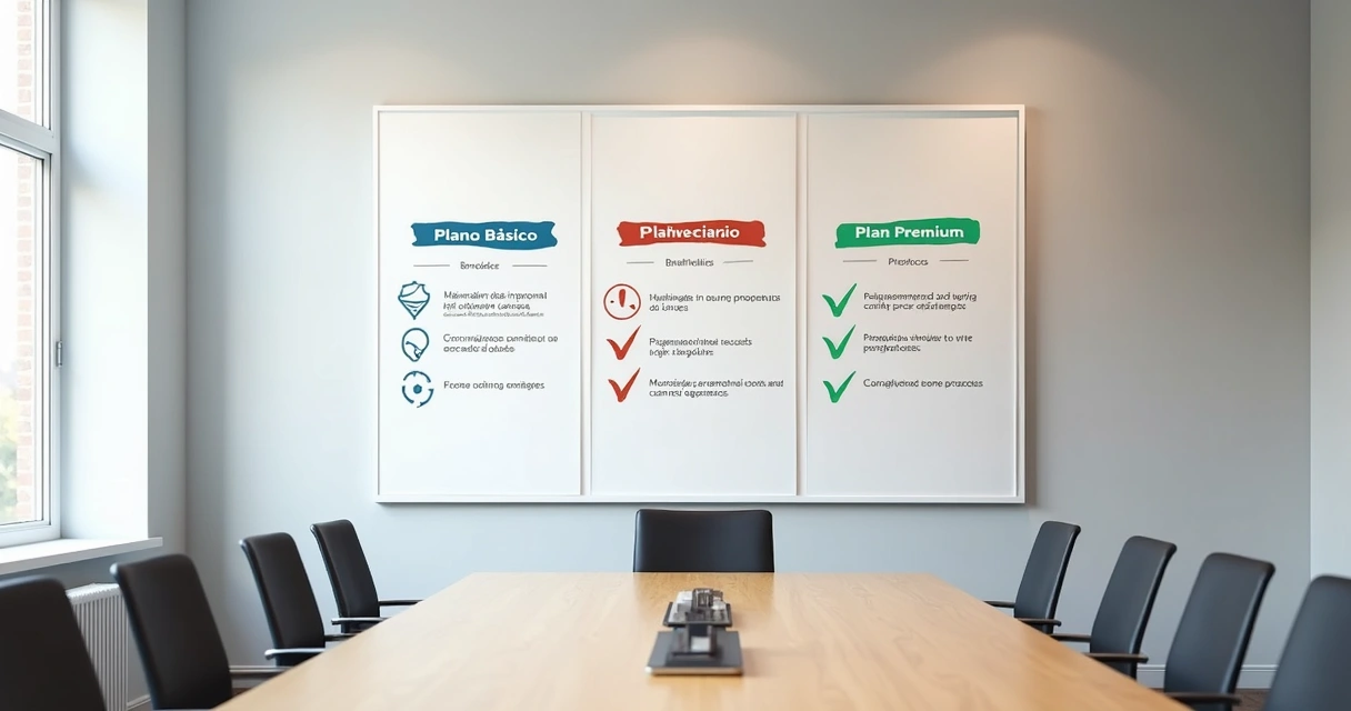 Quadro branco com estrutura de três planos de serviço BPO 