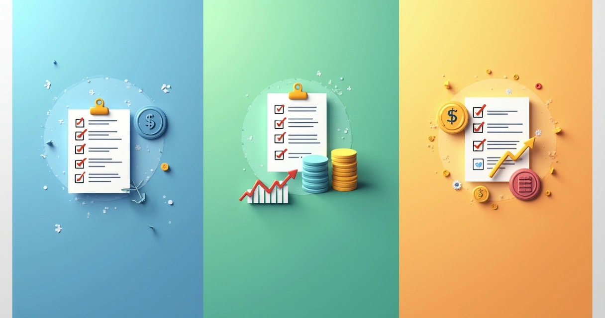 Planos diferentes de BPO financeiro representados por três listas coloridas 