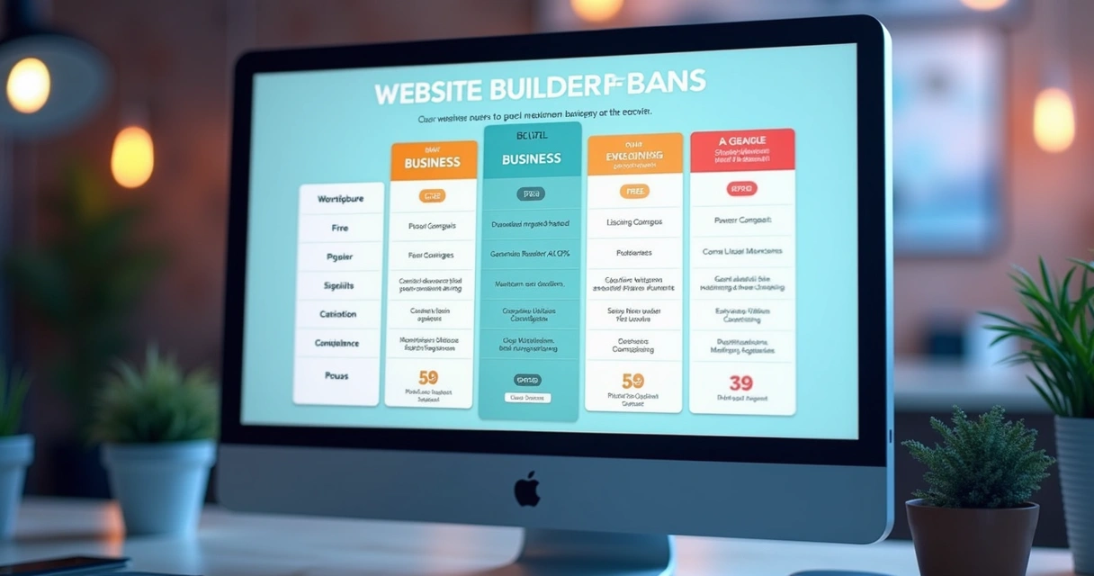 Diferentes opções de planos de construtor de páginas em tela de computador 