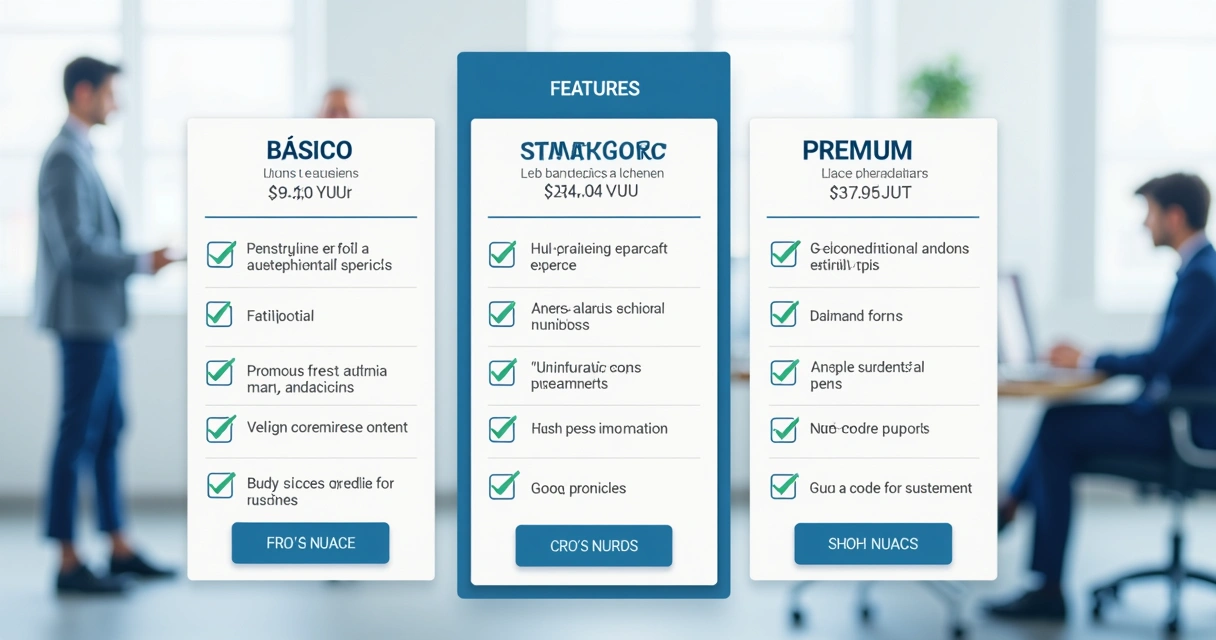 Tabela de planos de BPO financeiro com três colunas de serviços diferentes. 