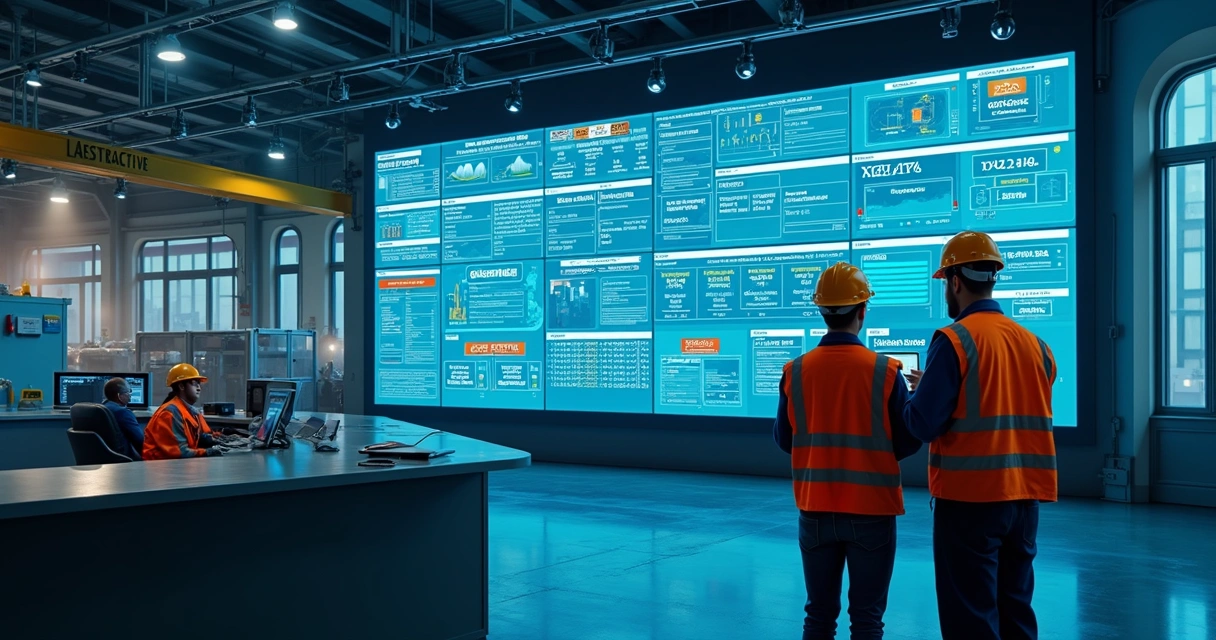 Large digital dashboard for plant workforce management, showing shift schedules and technician data 