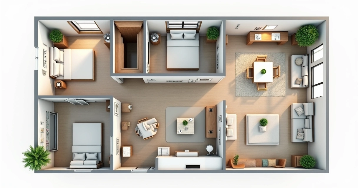 Planta baixa de apartamento familiar com áreas de lazer 