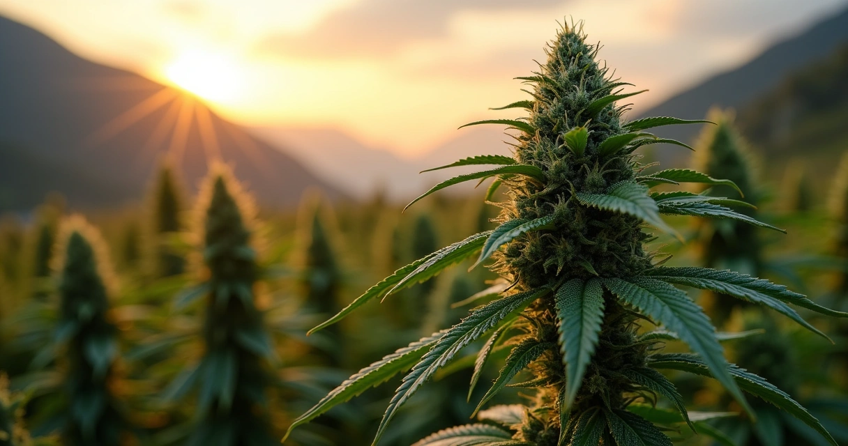 Folha e flor de planta de Cannabis indica em close em ambiente natural 