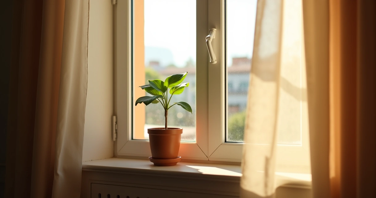 Espada-de-são-jorge em vaso pequeno na janela de apartamento