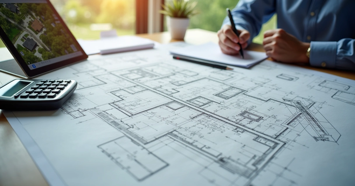 Planta baixa de imóvel com anotações de engenheiro