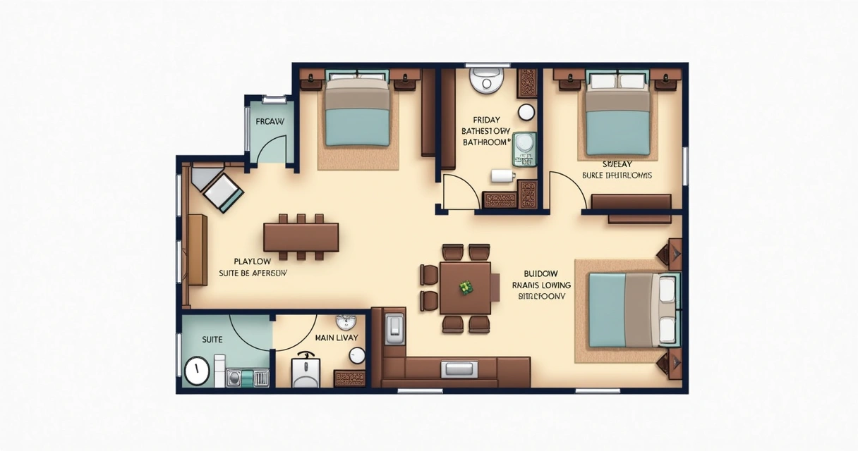 Illustrated layout of a multigenerational house with separate areas. 