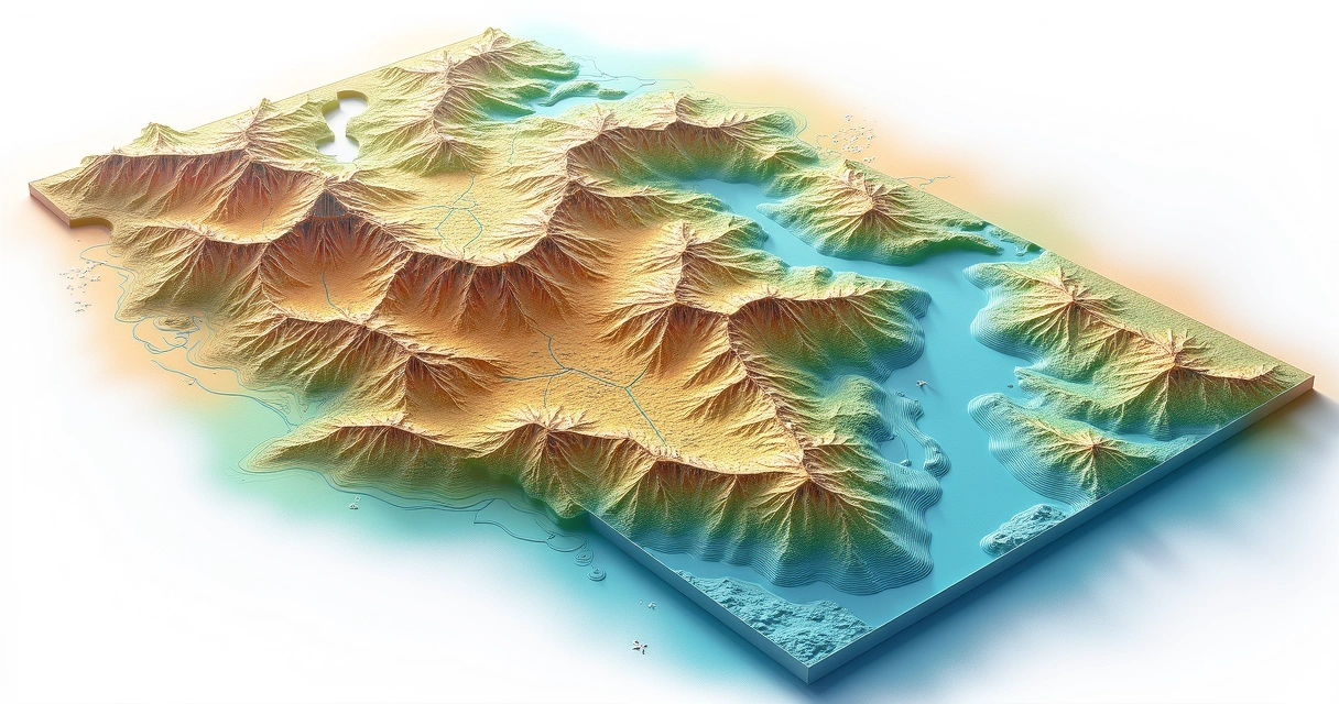 Planta planialtimétrica colorida mostrando curvas de nível detalhadas 