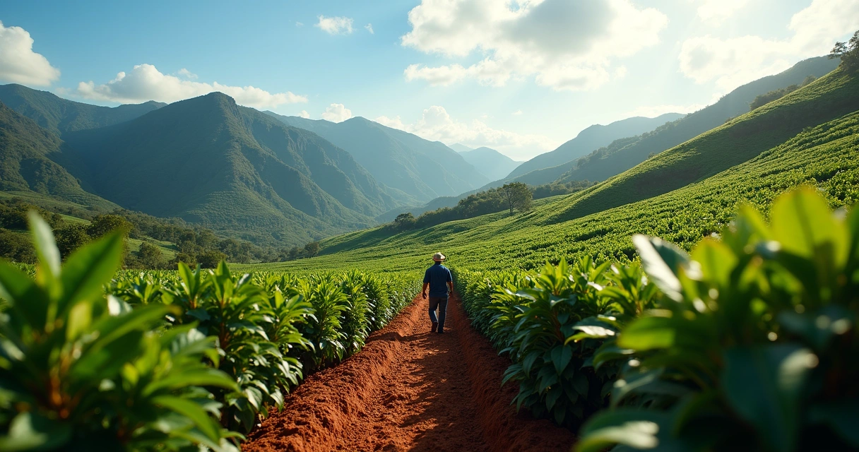 Plantação de café arábica entre montanhas 