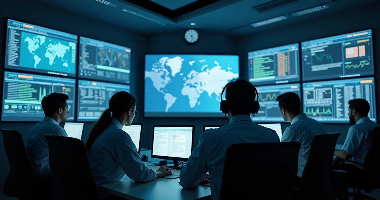 Equipe de plantão humano em operação noturna controlando processos críticos 