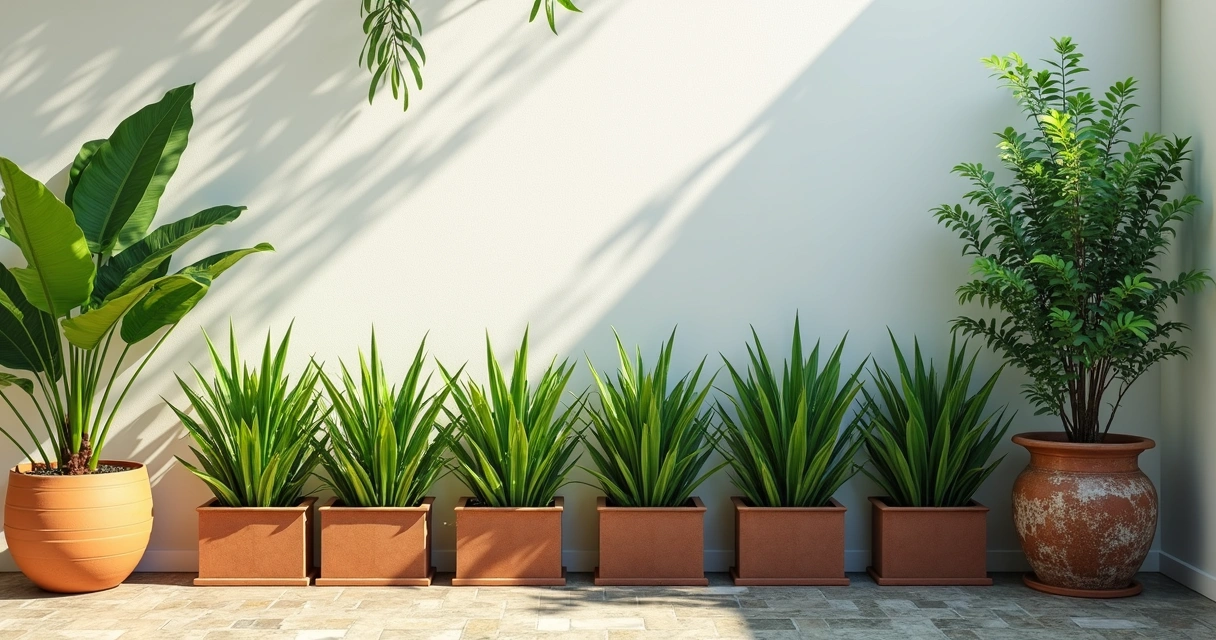 Mudas de arruda, espada-de-são-jorge e guiné em vasos