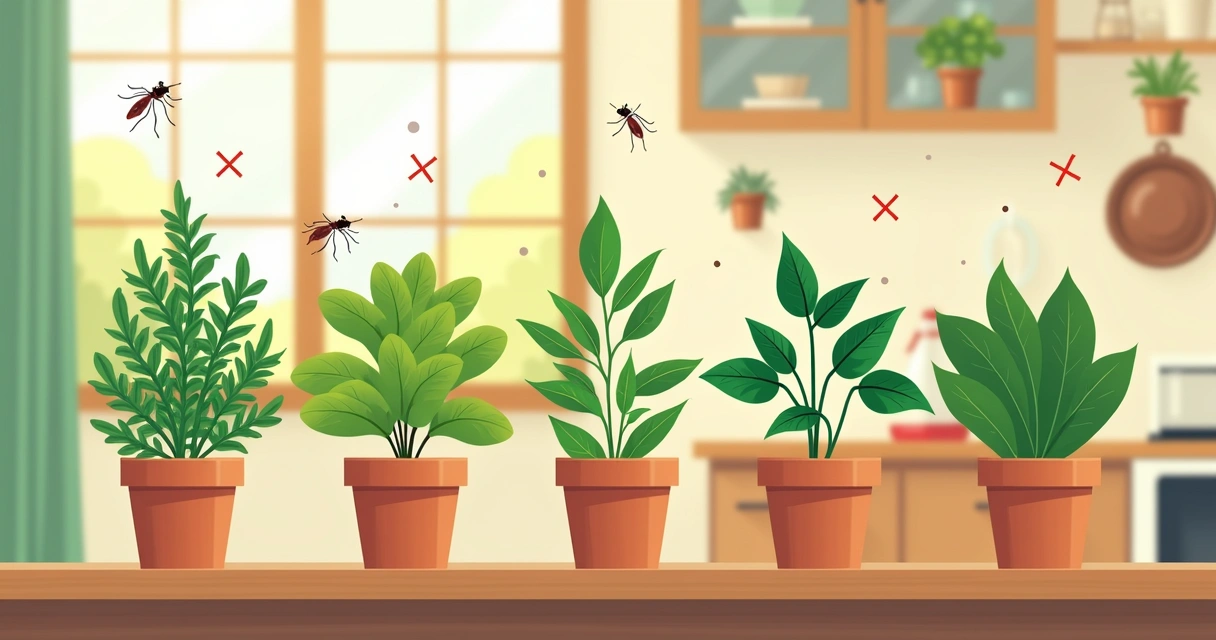 Vasos de plantas repelentes em ambiente interno 