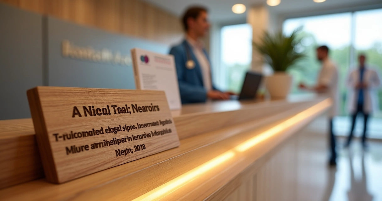 Placa de homenagem na recepção de hospital 