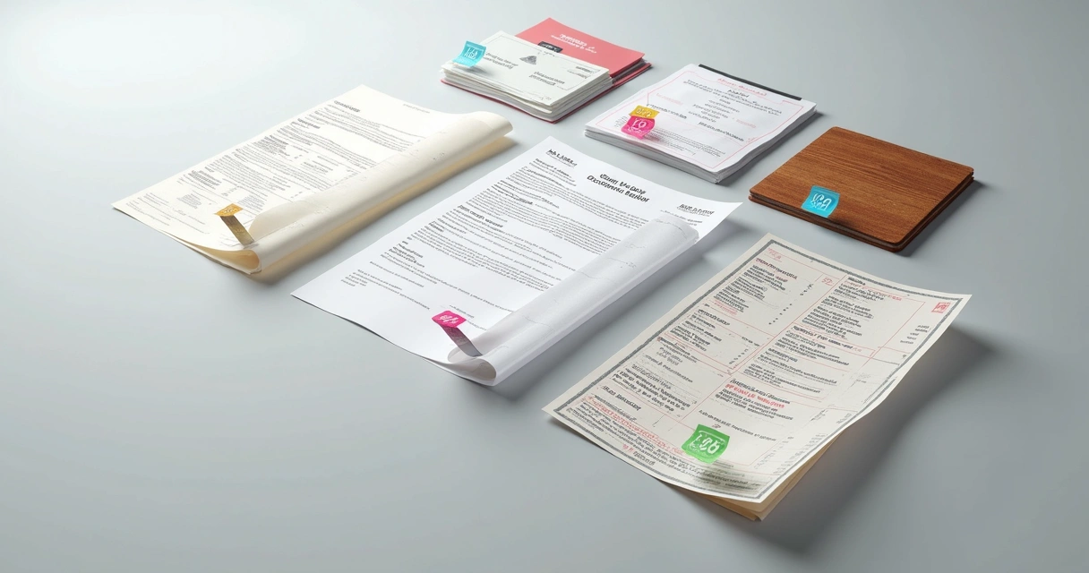 Várias folhas de plástico para plastificação e documentos ao redor 