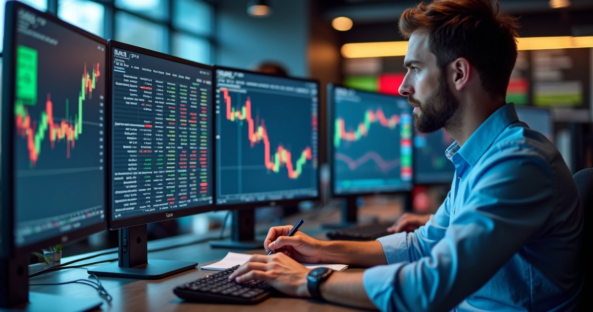 Painel de plataforma de algotrading com gráficos e ordens 